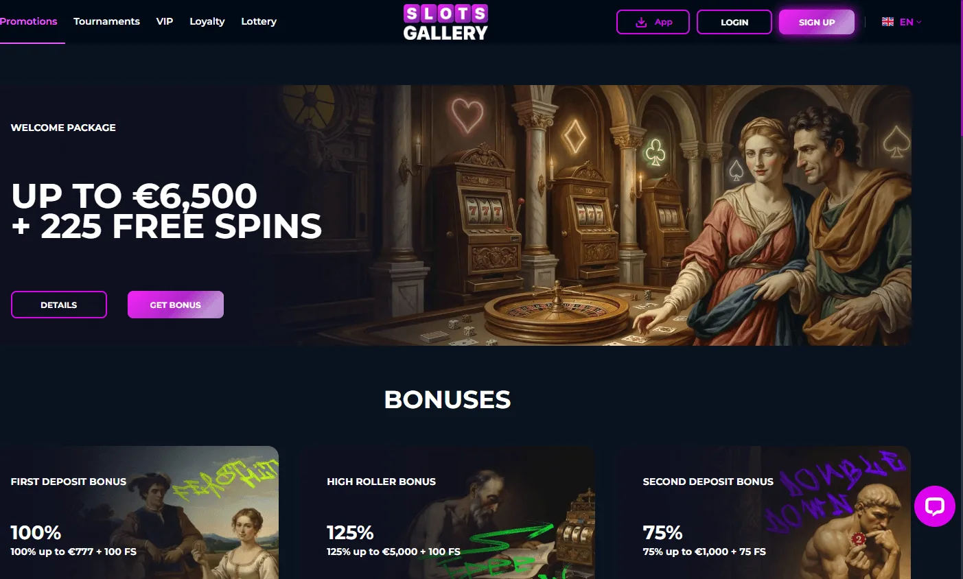 Slots Gallery Casino desktop promotions area
