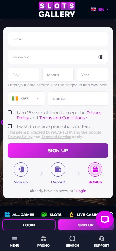 Slots Gallery Casino mobile games lobby